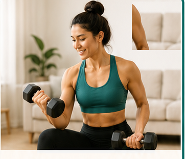 Woman doing a dumbbell curl at home